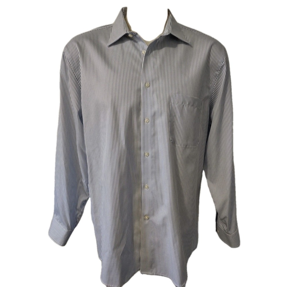 Joseph Abboud Dress Shirt Men's 17.5   34/35‎ Blue Stripes Button Up Long Sleeve